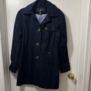 London Fog Dark Blue Trench Coat with Brass Buttons